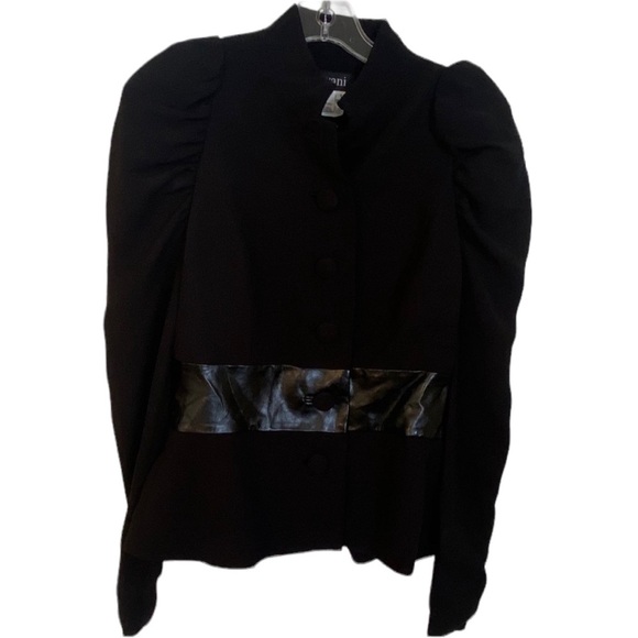 Jovani Black Blazer with Leather Detail - Picture 1 of 5